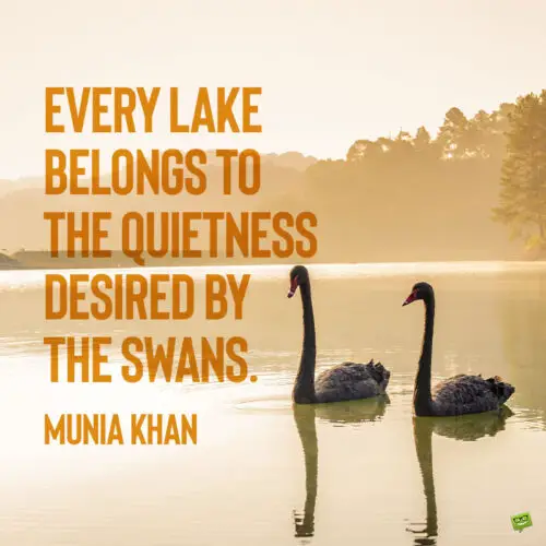 Lake quote on image with swans.