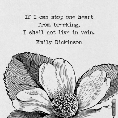 f I can stop one heart from breaking, I shall not live in vain. Emily Dickinson