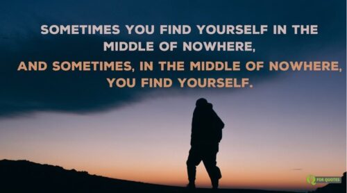 Sometimes you find yourself in the middle of nowhere, and sometimes, in the middle of nowhere, you find yourself. 