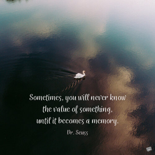 Sometimes you will never know the value of something, untill it becoms a memory. Dr. Seuss.