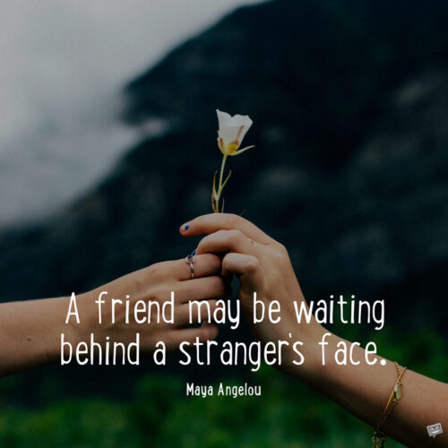 A friend may be waiting behind a stranger's face. Maya Angelou