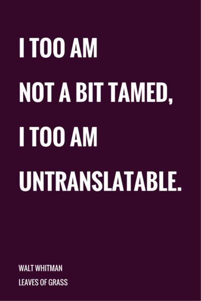 I too am not a bit tamed, I too am untraslatable. Walt Whitman