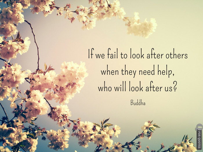 If we fail to look after others when they need help, who will look after us? Buddha.