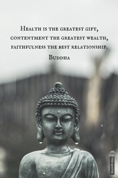 Health is the greatest gift, contentment the greatest wealth, faithfulness the best relationship. Buddha.
