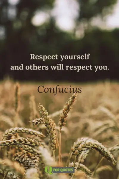 Respect yourself and others will respect you. Confucius