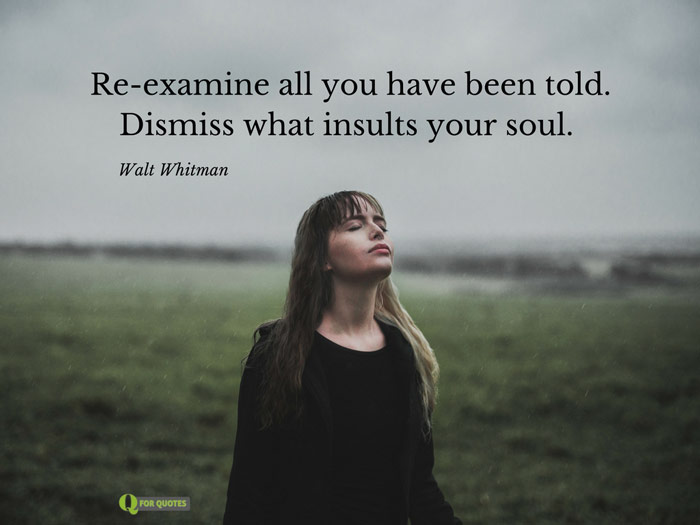 Re-examine all you have been told. Dismiss what insults your soul. Walt Whitman