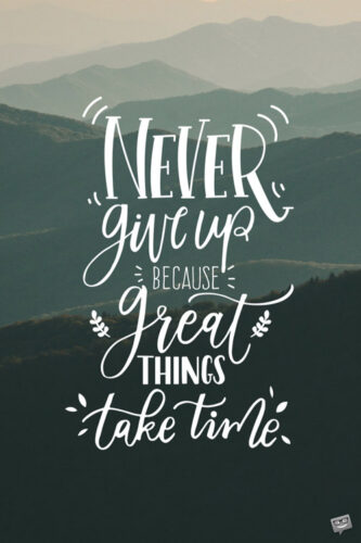 Never give up because great things take time.