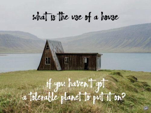 What is the use of a house if you haven't got a tolerable planet to put it on? Henry David Thoreau