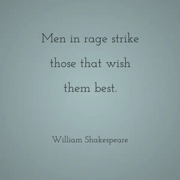 Men in rage strike those that wish them best. William Shakespeare