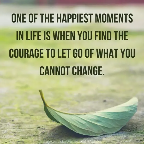 One of the happiest moments in life is when you find the courage to let go of what you cannot change.