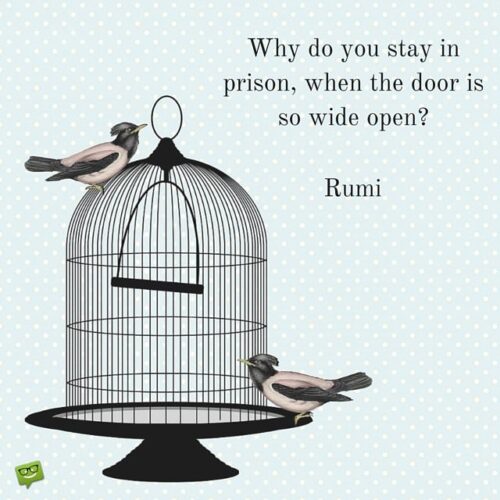 Why do you stay in prison, when the door is so wide open? Rumi.