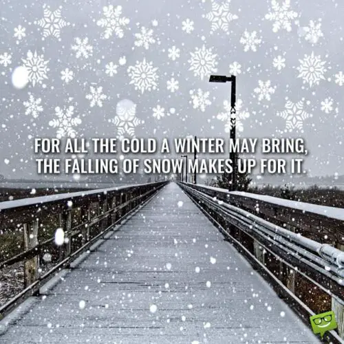 For all the cold a winter may bring, the falling of snow makes up for it.