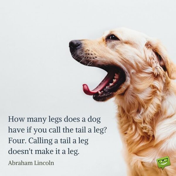 How many legs does a dog have if you call the tail a leg- Four. Calling a tail a leg doesn't make it a leg. Abraham Lincoln