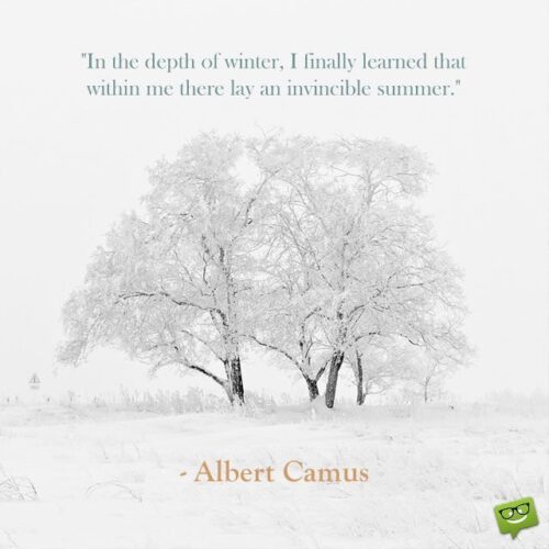 In the depth of winter, I finally learned that within me there lay an invincible summer. Albert Camus.
