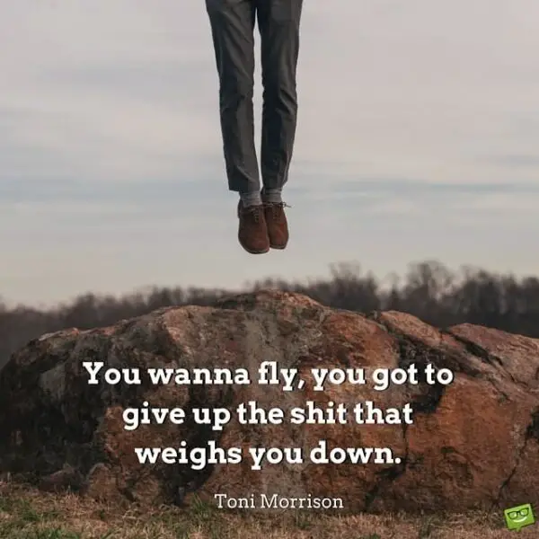You wanna fly, you got to give up the shit that weighs you down. Toni Morrison.