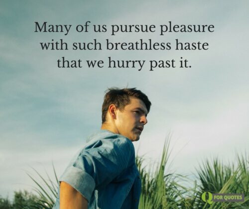 Many of us pursue pleasure with such breathless haste that we hurry past it. Søren Kierkegaard