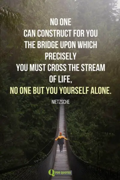o one can construct for you the bridge upon which precisely you must cross the stream of life, no one but you yourself alone. Nietzsche
