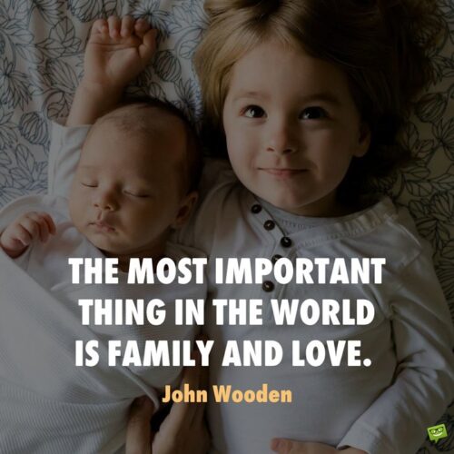 The most important thing in the world is family and love. John Wooden