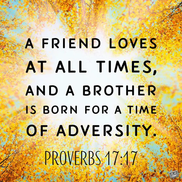 A friend loves at all times, and a brother is born for a time of adversity. Proverbs 17:177