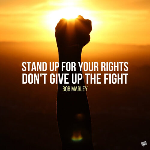 Stand up for your rights. Don't give up the fight. Bob Marley 