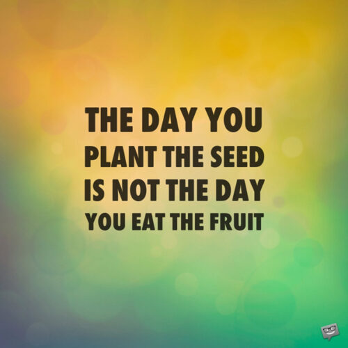 The day you plant the seed is not the day you eat the fruit. 